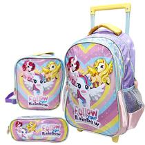 Kit Mochila Infantil Feminina Unicornio Arco Iris Follow Your Raimbow