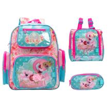 Kit Mochila Infantil Flamingo Costas Passeio Creche Menina