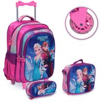 Kit Mochila Infantil Frozen Rodinha Alto Relevo Reforçada