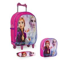 Kit Mochila Infantil Frozen Rodinha Com Lancheira Grande