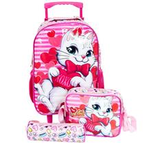 Kit Mochila Infantil Gatinha Escolar Meninas Rodinha Tam G Lancheira Estojo