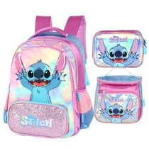 Kit Mochila Infantil Holográfico Stitch ROXO