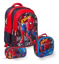 Kit Mochila Infantil Homem Aranha Costas Passeio Creche