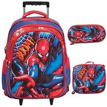 Kit Mochila Infantil Homem Aranha Rodinha 3d Resistente - Plike