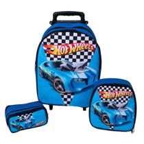 Kit Mochila Infantil Hotwheels Carrinho Menino Azul