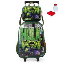 Kit Mochila Infantil Hulk Marvel Verde Rodinha Escolar Tam G