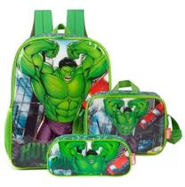Kit Mochila Infantil Hulk Meninos Costas Original Juvenil