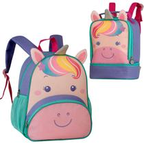 Kit Mochila Infantil + Lancheira Bolsa Térmica Escolar Meninas Meninos com Tema de Bichinhos Pets Zoo Escola e Passeio