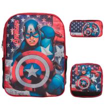 Kit Mochila Infantil Masculina Capitão América Costas 3 Pçs