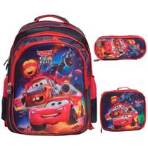 Kit Mochila Infantil Masculina Carros 3D Lancheira Estojo