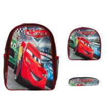 Kit Mochila Infantil Masculina Carros Costa Reforçada Tam G