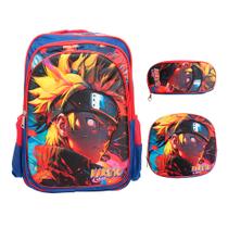Kit Mochila Infantil Masculina Costas Desenho Anime 3 Pçs