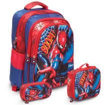 Kit Mochila Infantil Masculina Costas Homem Aranha 3 Pçs