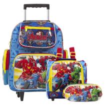 Kit Mochila Infantil Masculina De Rodinhas Vingadores Azul