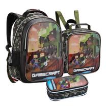 Kit Mochila Infantil Masculina Escolar Alça de Costas Lancheira Térmica e Estojo Duplo