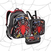 Kit Mochila Infantil Masculina Escolar Alça de Costas Lancheira Térmica e Estojo Duplo