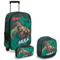 Kit Mochila Infantil Masculina Hulk Rodas Lancheira Térmica