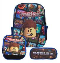 Kit Mochila Infantil Masculina Jogo Roblox Resistente Costas Mais Lancheira Térmica e Estojo