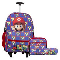 Kit Mochila Infantil Masculina Rodinha Lancheira Super Mario