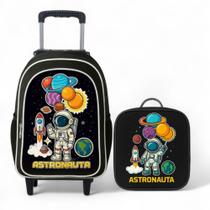 Kit Mochila Infantil Masculina Rodinha+ Lancheira Térmica Astronauta