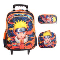 Kit Mochila Infantil Masculina Rodinha Naruto 3D + Lancheira Kit Mochila Infantil Masculina Rodinha Naruto 3D + Lancheira