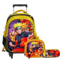 Kit Mochila Infantil Masculina Rodinha Naruto 3D + Lancheira