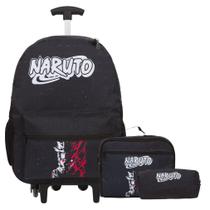 Kit Mochila Infantil Masculina Rodinha Naruto Juvenil Preta