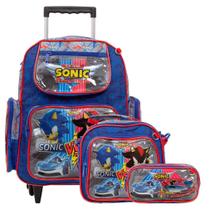 Kit Mochila Infantil Masculina Rodinha Sonic Racing Cor ul