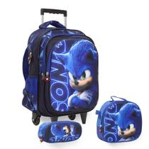 Kit Mochila Infantil Masculina Rodinha Sonic Volta As Aulas