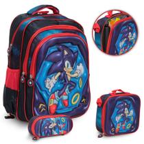 Kit Mochila Infantil Masculina Sonic Costas Reforçada 3 Pçs Kit Mochila Infantil Masculina Sonic Costas Reforçada 3 Pçs