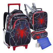 Kit Mochila Infantil Masculina Spider Dark Aranha Escolar Lancheira e Estojo