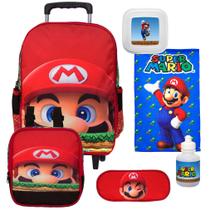 Kit Mochila Infantil Masculina Super Mario Rodinha e Itens