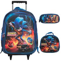 Kit Mochila Infantil Masculino Sonic 3D Rodinha Lancheira G