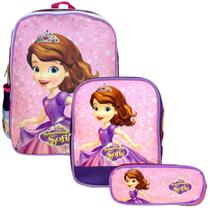 Kit Mochila Infantil Menina Costas Princesa Sofia Resistente