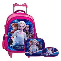 Kit Mochila Infantil Menina Frozen Rodinhas 3D + Lancheira