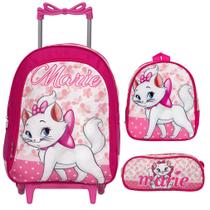 Kit Mochila Infantil Menina Gatinha Marie Rosa de Rodinhas