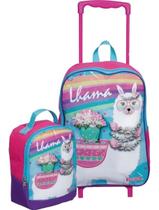 Kit Mochila Infantil Menina Lhama Rodinha Grande Com Lancheira Térmica