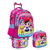 Kit Mochila Infantil Menina Rodinha LOL Resistente Grande