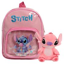 Kit Mochila Infantil Menina Stitch Costas + Urso de Pelúcia