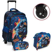 Kit Mochila Infantil Menino Batman G Resistente De Rodinhas