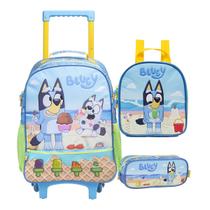Kit Mochila Infantil Menino Bluey X Lancheira Estojo Rodinha