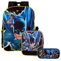 Kit Mochila Infantil Menino Costas Batman de Passeio 3 Pçs