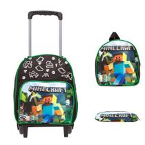 Kit Mochila Infantil Menino Minecraft Creche Rodinha 3 Pçs