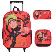 Kit Mochila Infantil Menino Naruto Rodinha Resistente 3 Pçs