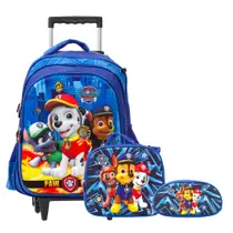 Kit Mochila Infantil Menino Patrulha Canina Rodinha 3 Pçs