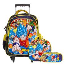 Kit Mochila Infantil Menino Rodinha Dragon Ball 3D Reforçada