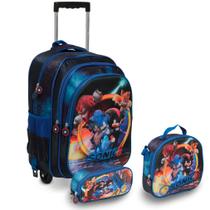 Kit Mochila Infantil Menino Sonic Rodinha Juvenil Tam G