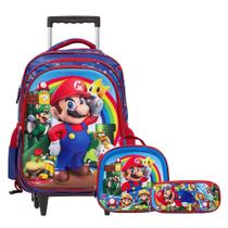 Kit Mochila Infantil Menino Super Mario 3D Rodinhas Tam G Kit Mochila Infantil Menino Super Mario 3D Rodinhas Tam G