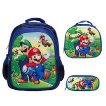 Kit Mochila Infantil Menino Super Mario Bros Costas 3D Tam G