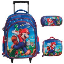 Kit Mochila Infantil Menino Super Mario Rodinha 3D Tam G Kit Mochila Infantil Menino Super Mario Rodinha 3D Tam G
